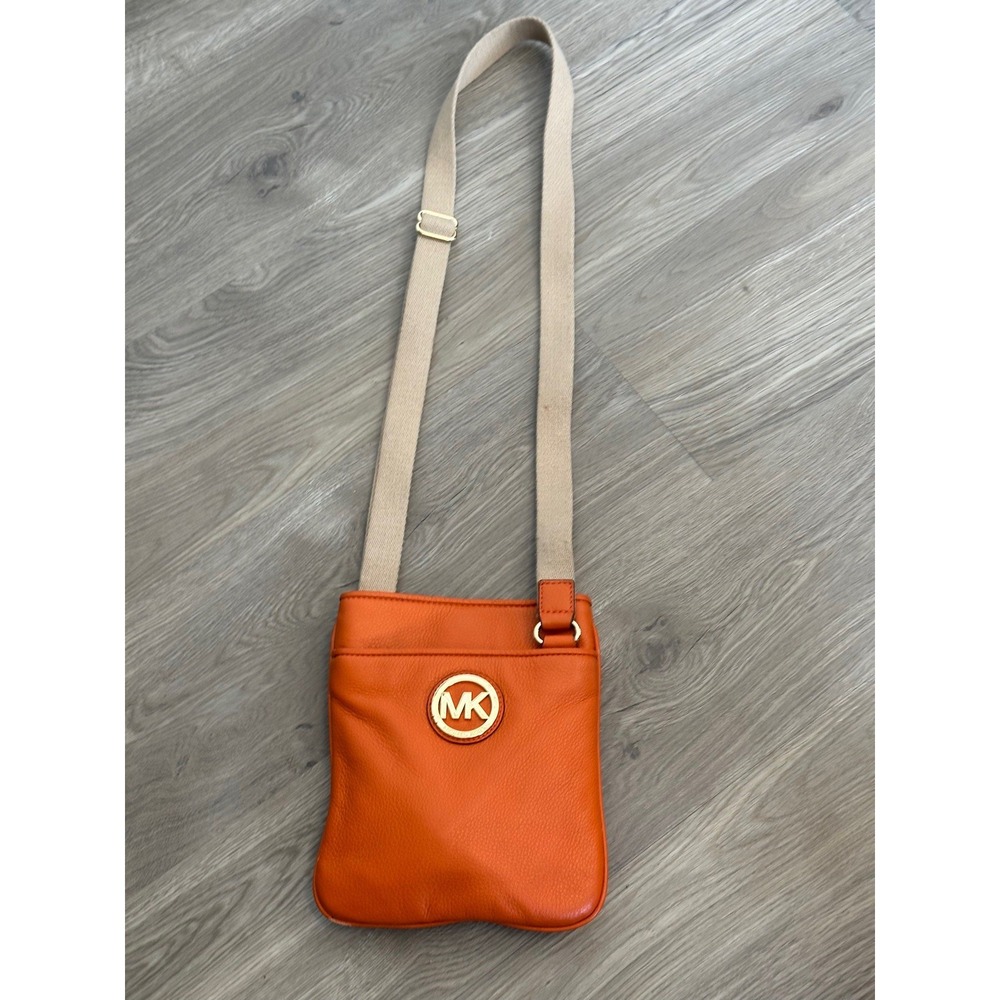 Michael Kors, Fulton Pebble Leather Crossbody Bag, Orange, Small‎